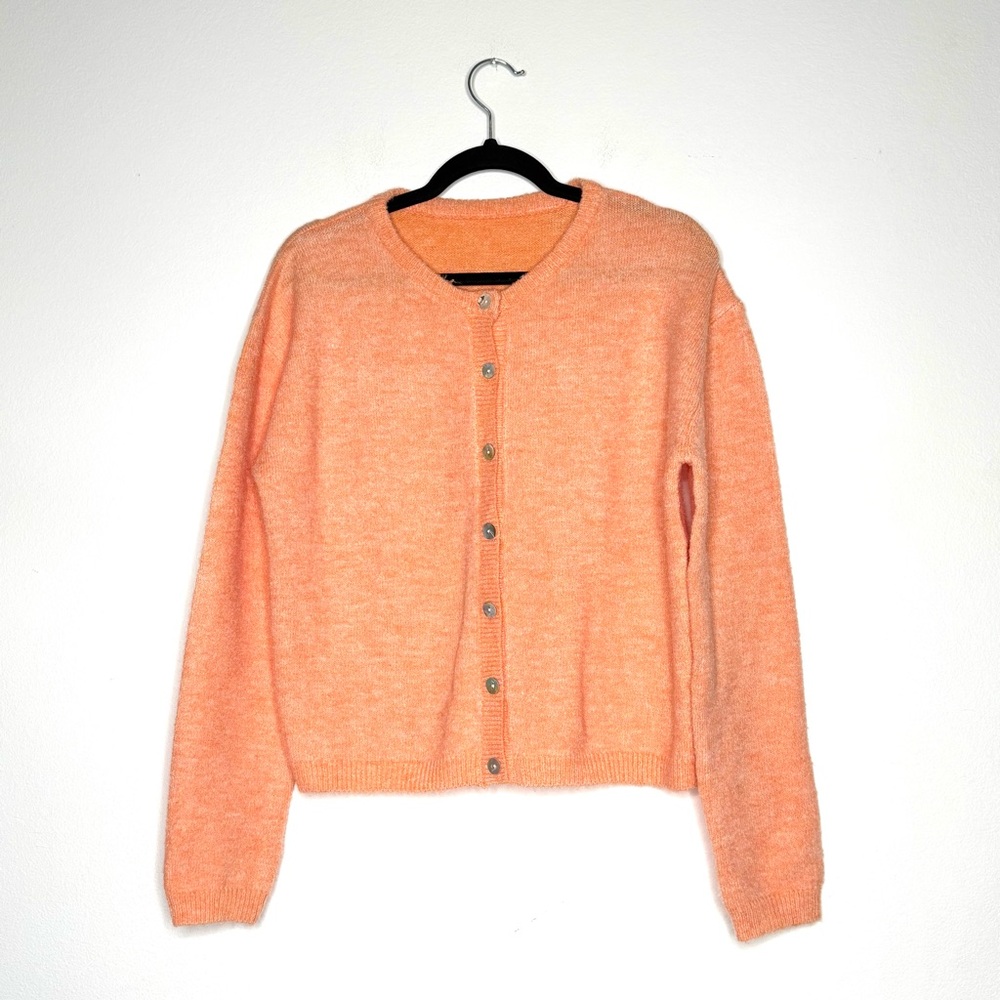 Amazon Soft Fuzzy Button-Front Cardigan - Peach Orange Abalone  Buttons Size‎ S